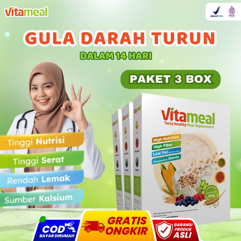

Vitameal Sereal [3 Box] - Solusi Sehat untuk Gula Darah Tinggi, Kolesterol, Maag & Asam Lambung
