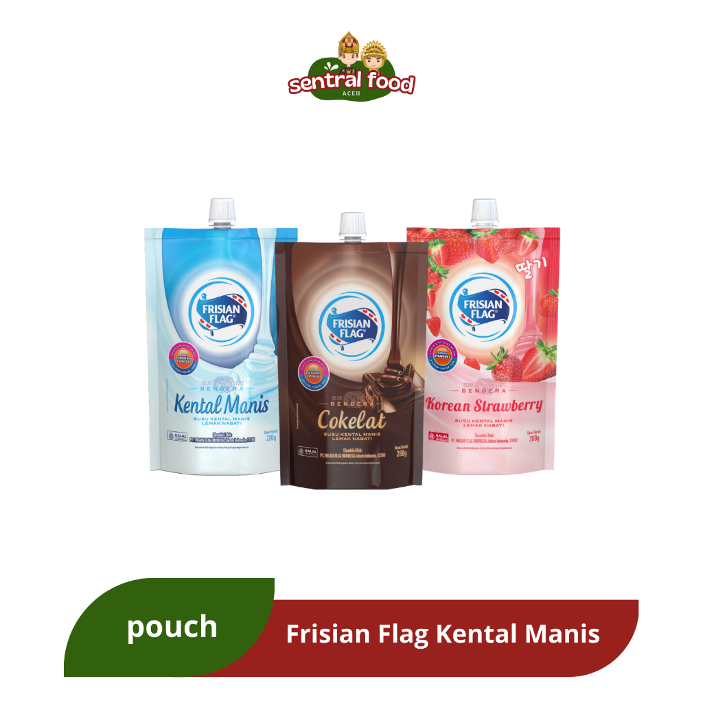 

Frisian Flag Bendera Kental Manis Putih Cokelat Korean Strawberry Pouch 280gr 260gr