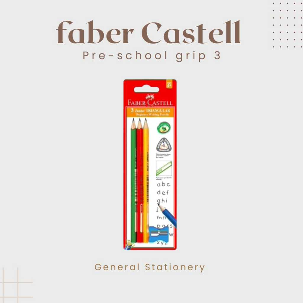 

Faber Castell Pre School Grip Junior Pencil Triangular Set 3 Free Serutan / Pensil Faber Castell