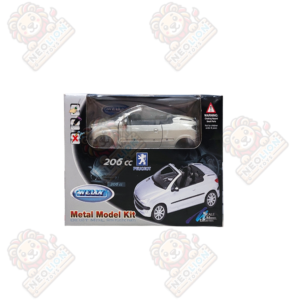 Diecast Welly Metal Model Kit Peugeot 206 CC Coupe Cabriolet Silver 42323MK