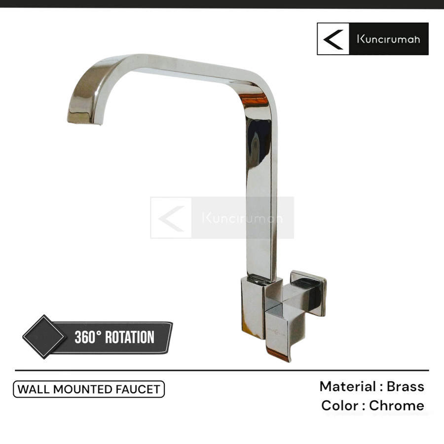 Keran air wastafel tembok / Kran kotak cuci piring dinding kuningan