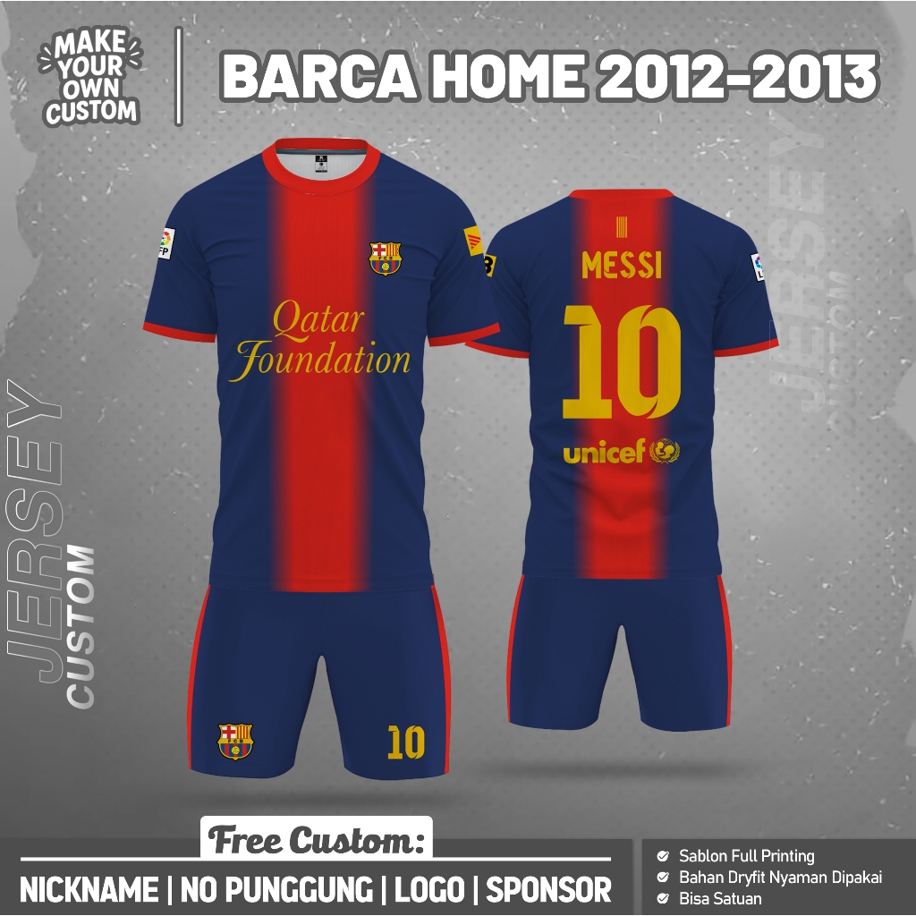 Jersey Bola Premium Liga Spanyol Barca Home 2013 - 2014 Custom Free Nama & Nomor Punggung