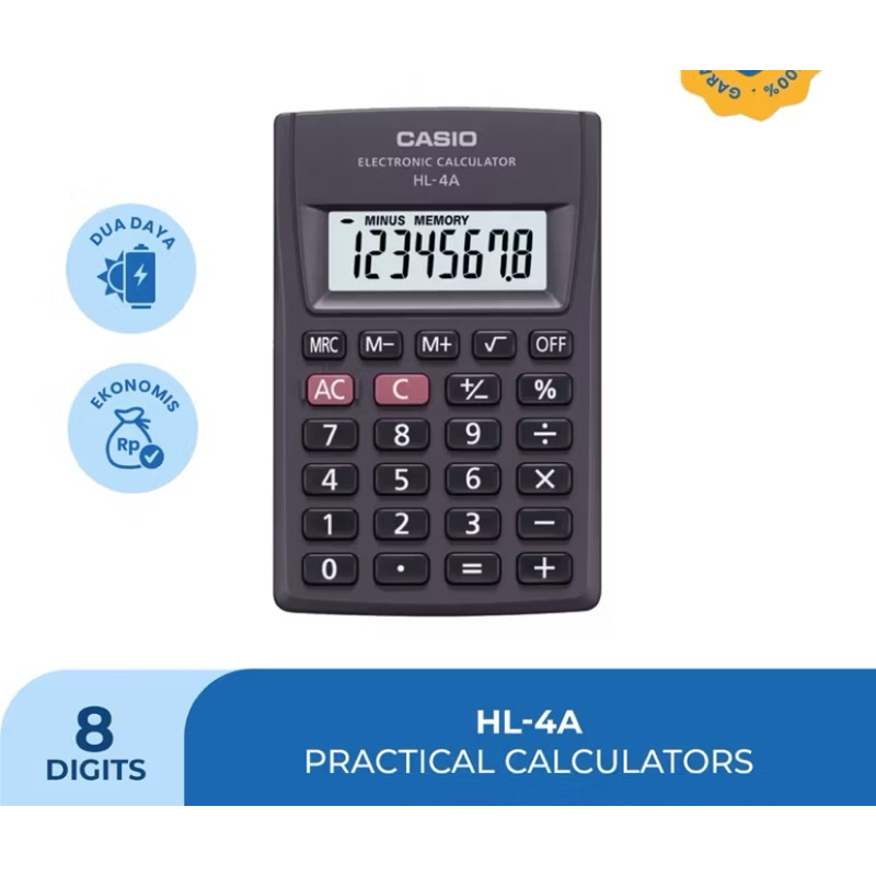 

KALKULATOR CASIO HL-4A ORIGINAL / 8 DIGIT Pocket Calculator Mini HL-4A