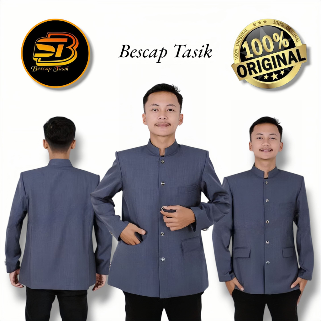 Jasko Bescap Abu Tua Polos Motif Saku Tutup Original Jasko Premium Atasan Muslim Pria Premium