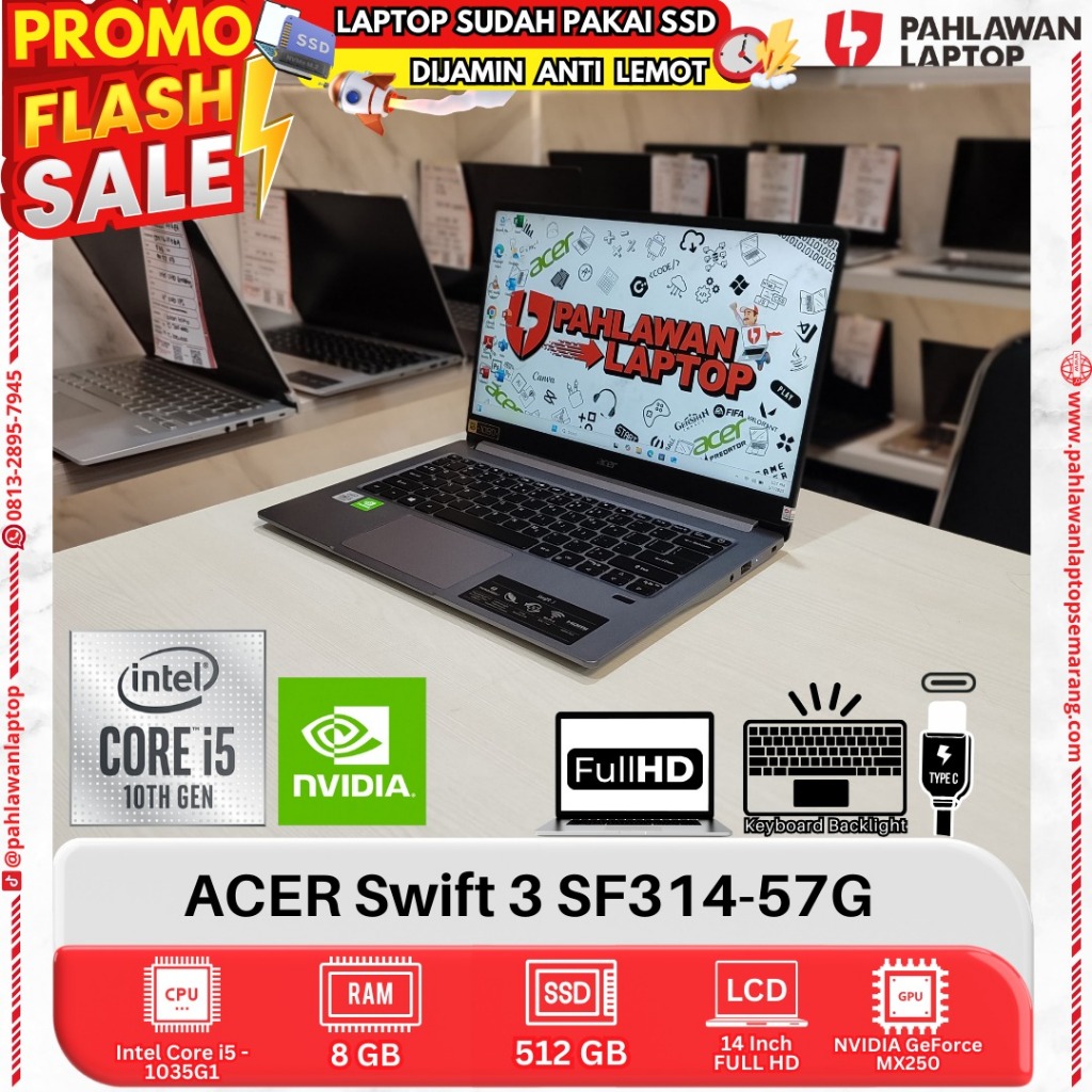 LAPTOP ACER Swift 3 SF314-57G Core i5 GEN 10 RAM 8GB SSD 512GB