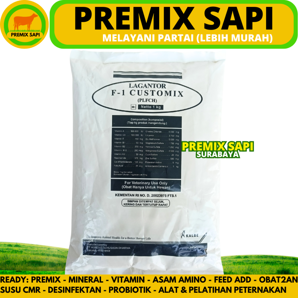 LAGANTOR F1 CUSTOMIX 1KG - Premix Penggemukan Sapi Kambing Kelinci Pedaging - Premix Sapi Kambing