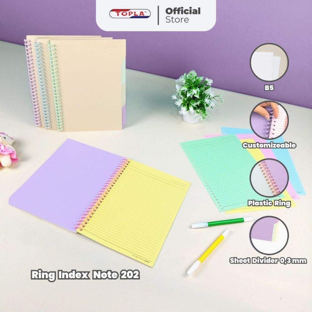 

Ring Index Notebook Buku catatan spiral notebook DIY sekolah kuliah isi ulang ukuran A5 dan B5 Topla
