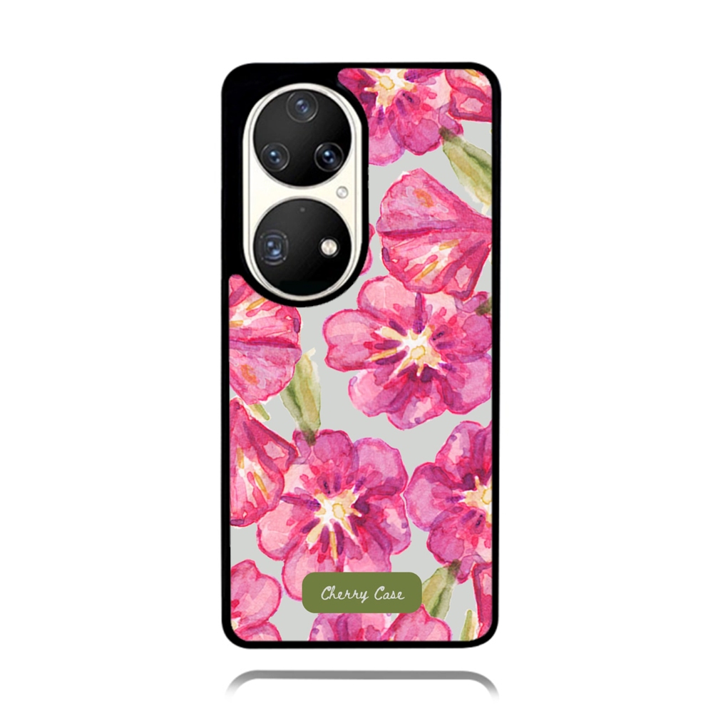 Case Phone HUAWEI P50 P40 P30 P20 Pro TPU Rubber Softcase Pink Purple Flower Painting