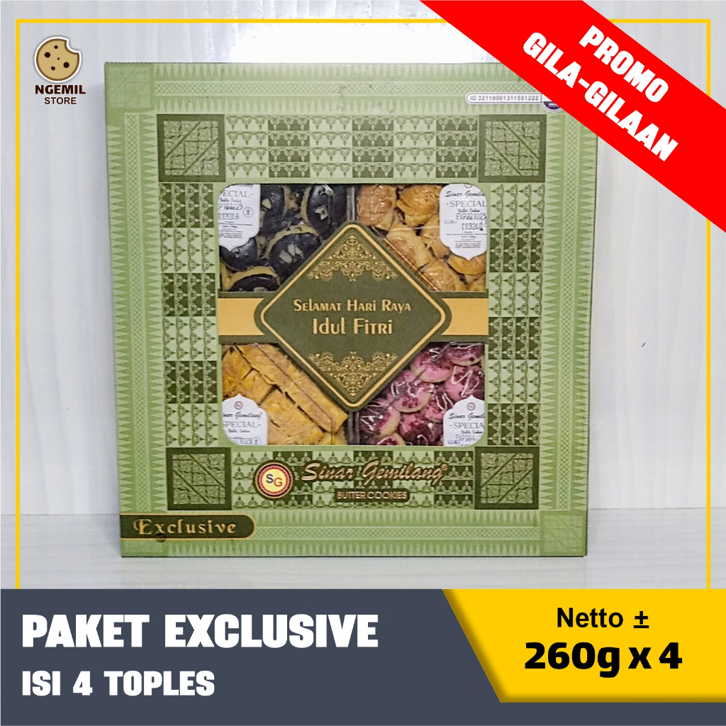 

Sinar Gemilang Cookies - Kue Kering Nastar, Putri Salju, Choco Almond, Kastangel - Paket Exclusive