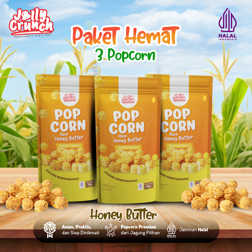 

Jolly Crunch COMBO5 - PopCorn Jagung Rasa Honey Butter [Paket Bundling 3]