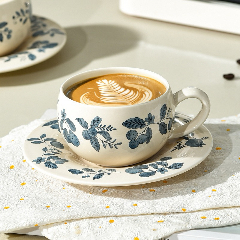 28 GL SATUAN SET Cangkir & Piring / Mug Gelas Keramik Motif Bunga Cantik Luxury ala Cafe Korea / Mug