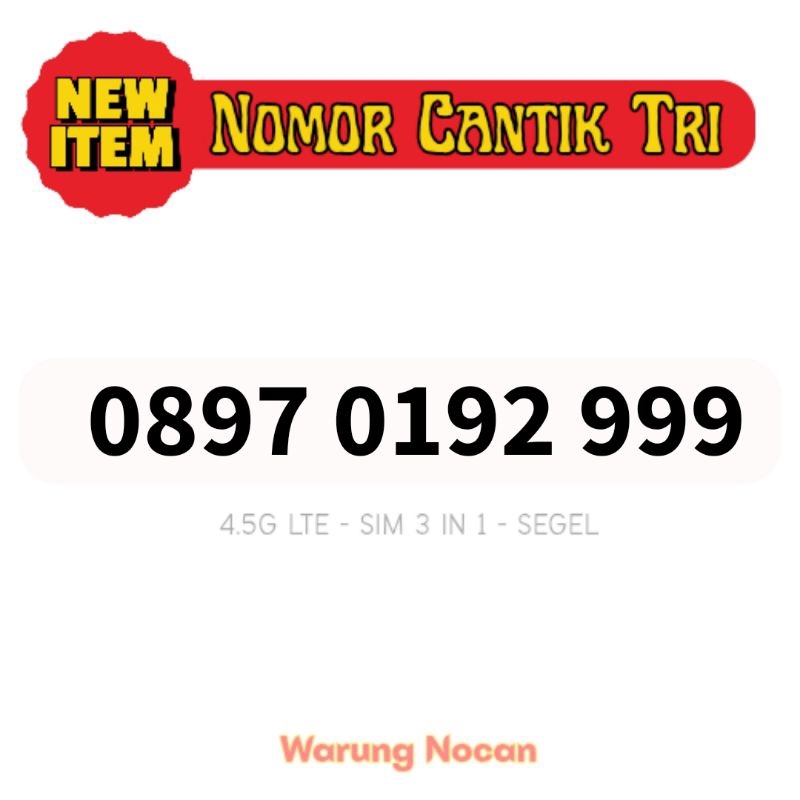 Kartu perdana Tri nomor cantik tri three 3 11 digit 999