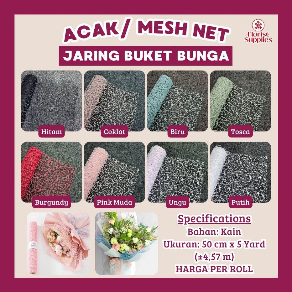 

[1 ROLL] Jaring Buket Bunga Mesh Net Roll Korean Flower Wrapping Paper Spider Polynet Bouquet