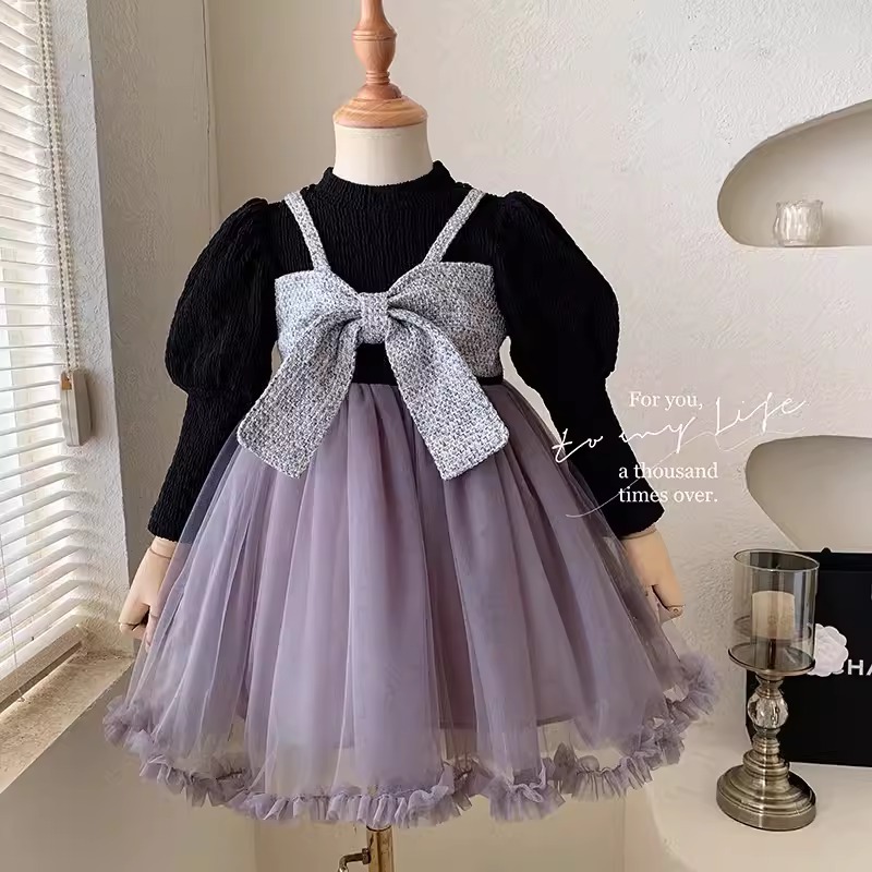 Dress Trendy Anak Perempuan Model Dress Corduroy Lengan Panjang Kembung Kombinasi Pita Canvas Kombin