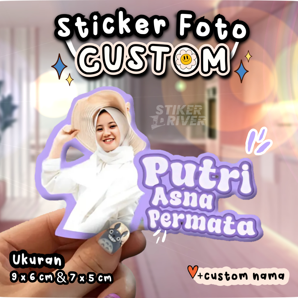 STIKER FOTO & NAMA CUSTOM LUCU AESTHETIC - TAHAN AIR - HP / GARSKIN / MOTOR / MOBIL