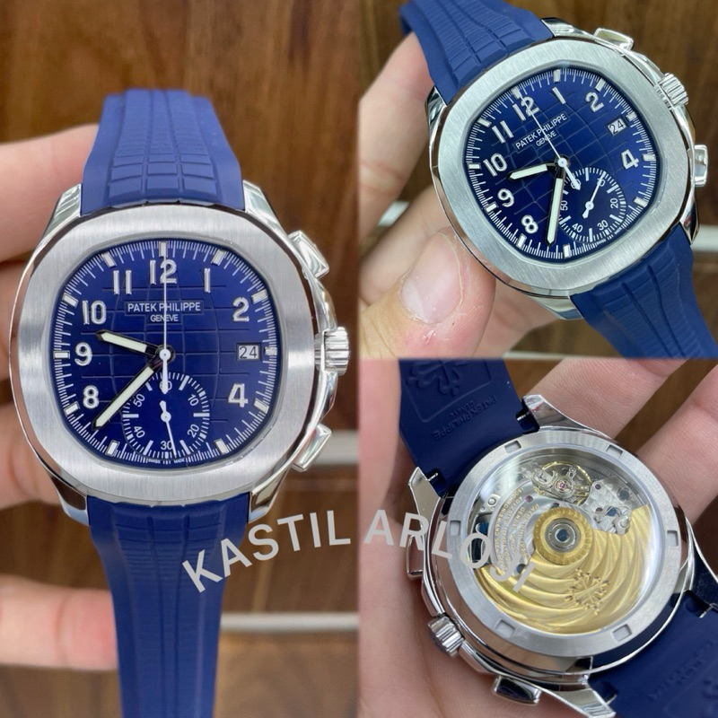 JAM TANGAN PRIA PATEK PHILIPPE AQUANUT 5968G RUBBER NAVY SILVER CHRONOGRAPH AUTOMATIC SWISS 42mm #Ja
