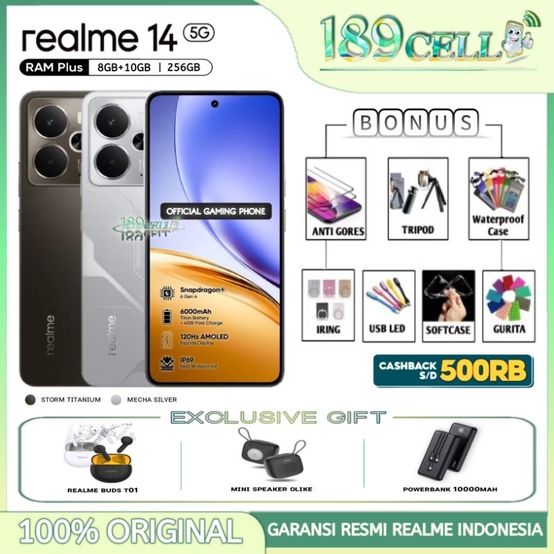 REALME 14 5G RAM 8+10GB & ROM 256GB |  REALME14 5G RAM 8/256GB GARANSI RESMI REALME INDONESIA