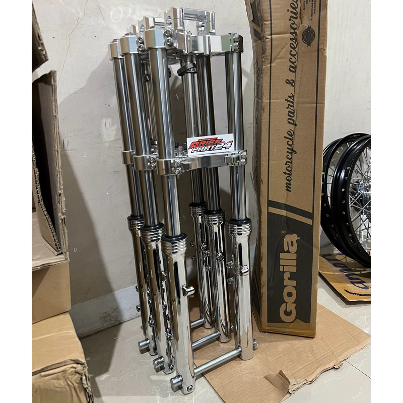 Shock Skok Depan NINJA Gorilla Crom Krom Chrome T Segitiga Aluminium CNC pnp TIGER MEGAPRO GL CB