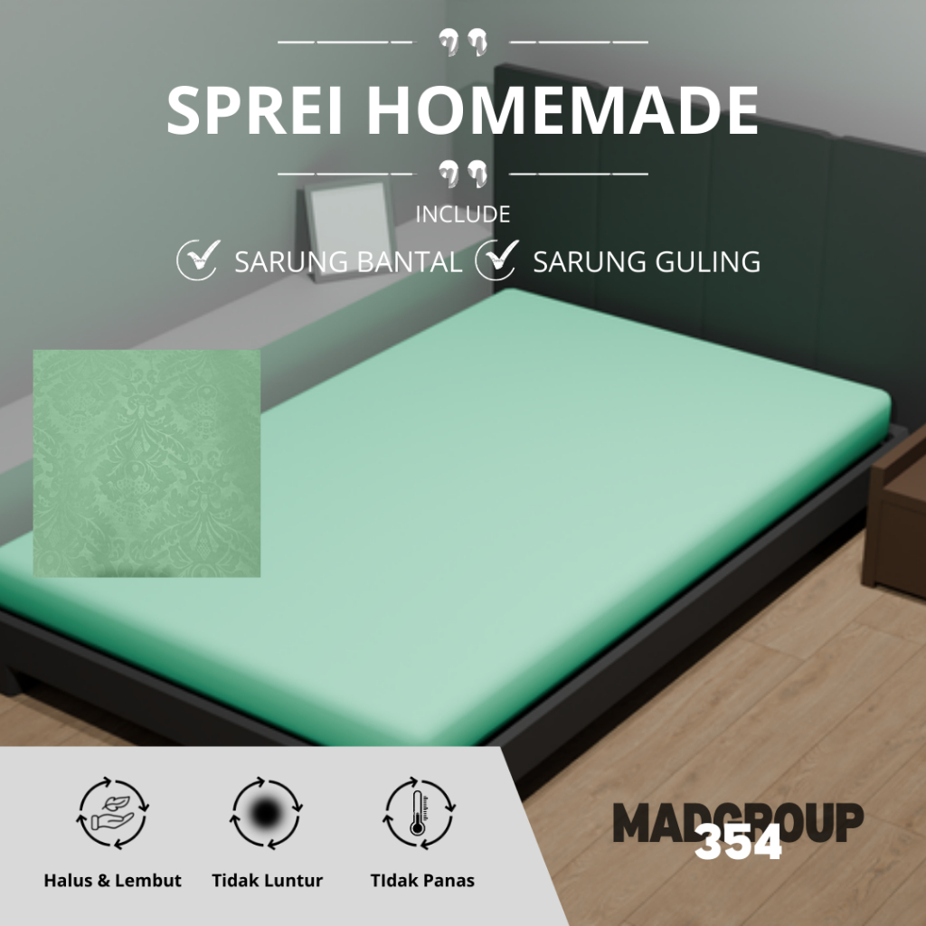 Sprei Homemade Polos Hijau Pastel - UK 90 100 120 140 160 180 200 - Kain Embos Set Double Karet