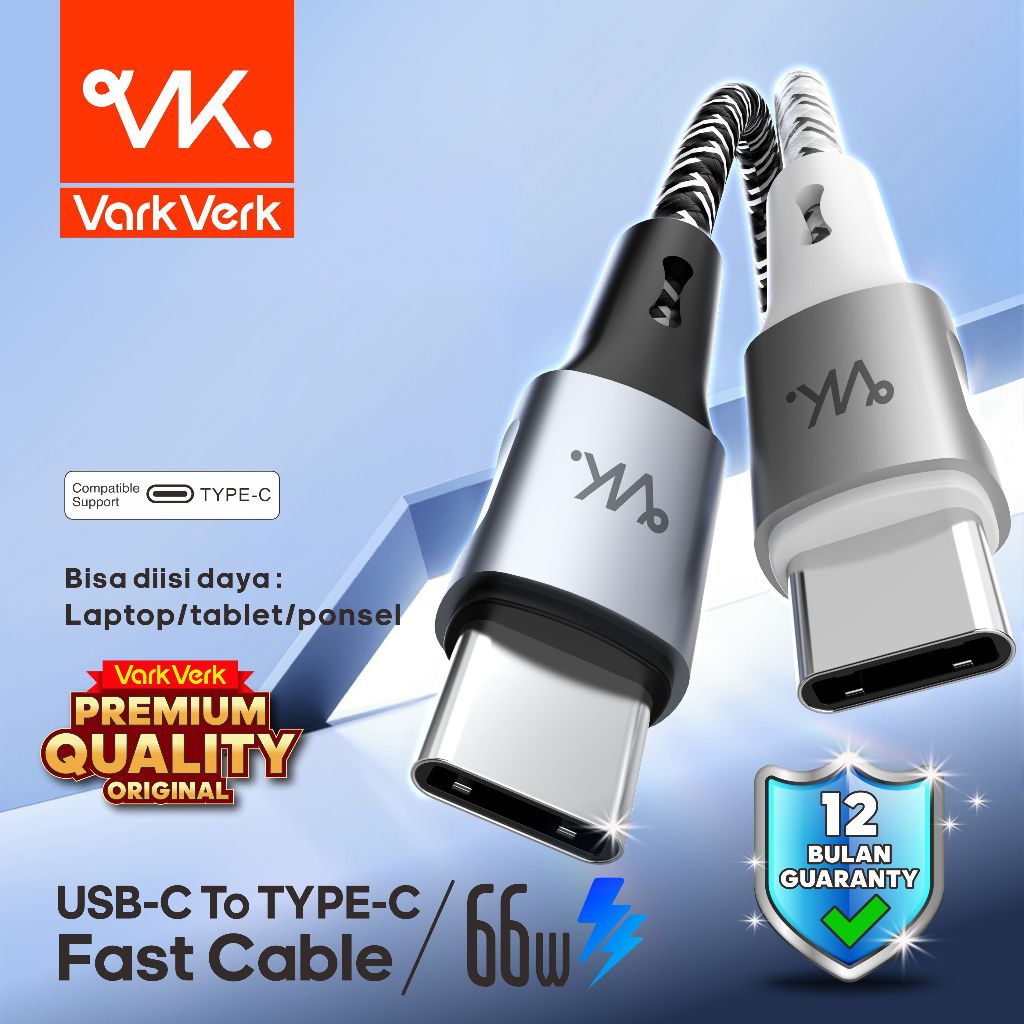 Ay00 VarkVerk Kabel Data Pengisian Cepat Nilon Jalinan Paduan Aluminium Type C ke Type C Fast Data