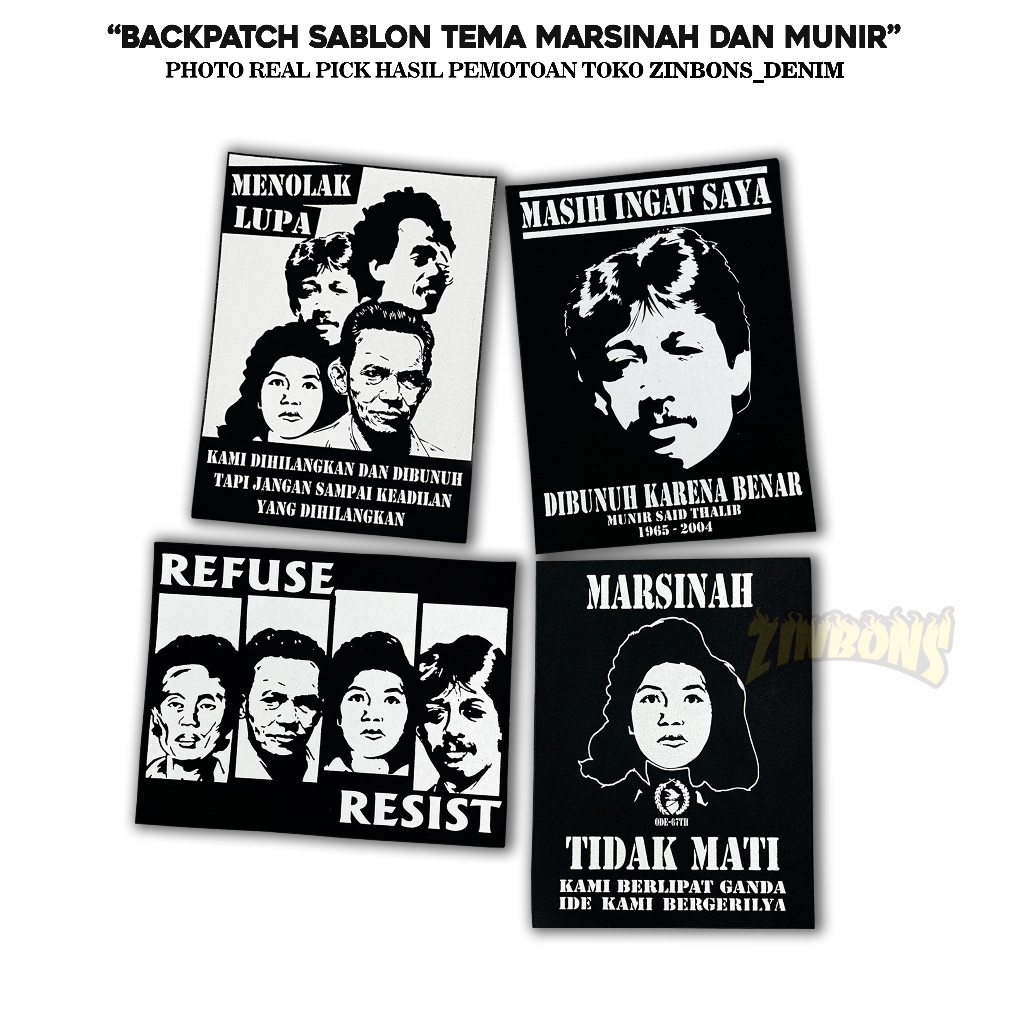Patch Marsinah Emblem Sablon Munir Patch Menolak Lupa Patch Besar BackPatch Motif Marsinah/Wiji Tuku