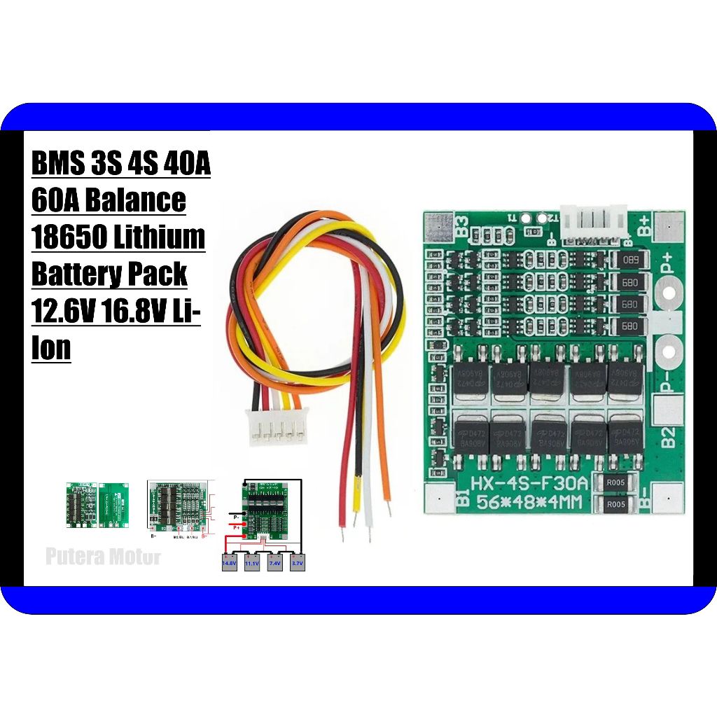 BMS 3S 4S 40A 60A 12.6V 18650 Li-ion Lithium Battery BMS Balanced/Enhanced Protection