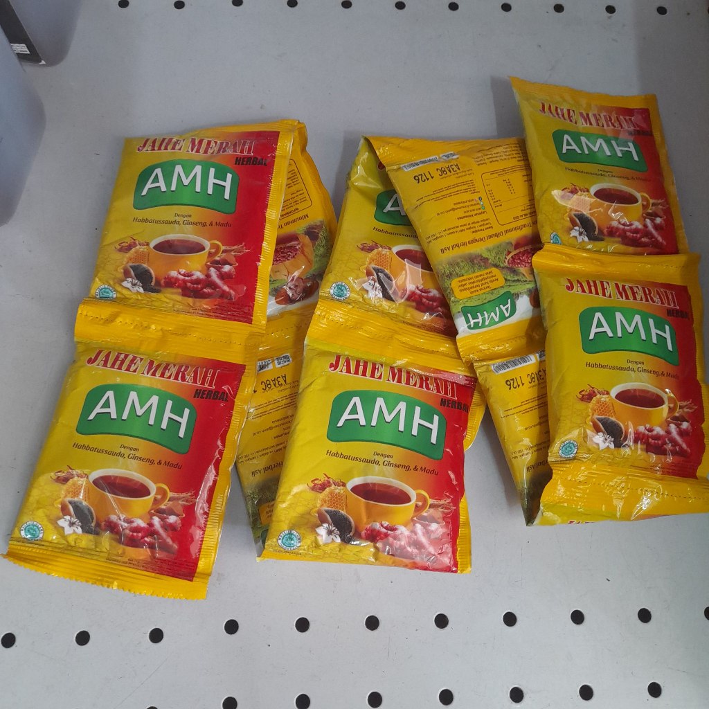 

JAHE MERAH AMH 1 Renceng isi 10pcs x 20gram Minuman Herbal Dengan Habbatussauda, Gingseng & Madu