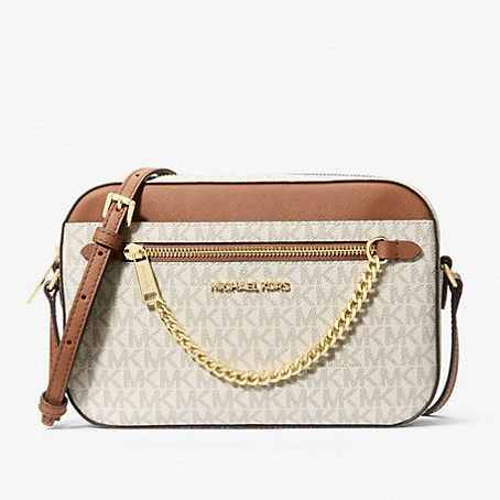 Tas Wanita Branded MK Jet Set Signature Large East West Zip Chain Crossbody Vanilla Sign 100% Origin