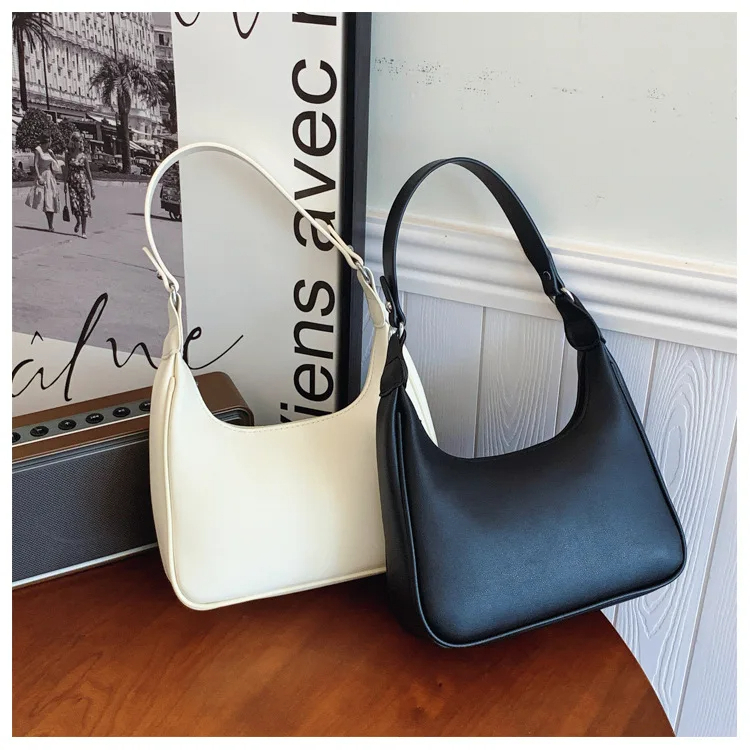 Tas Bahu Hitam Putih untuk Wanita Tas Selempang Kulit Tekstur Baru asli kulit sapi