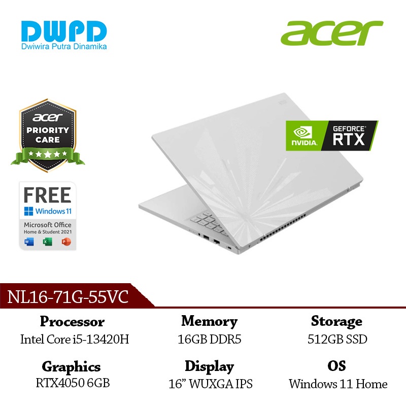 ACER Gaming Nitro Lite NL16-71G-55VC Intel Core i5-13420H 16GB DDR5 512GB SSD NVIDIA GeForce RTX4050