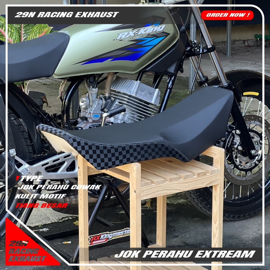 Jok RX-King Perahu Cowak Tiang Besar Kulit Kloning Original Motif Model Terbaru Nyaman Touring Haria