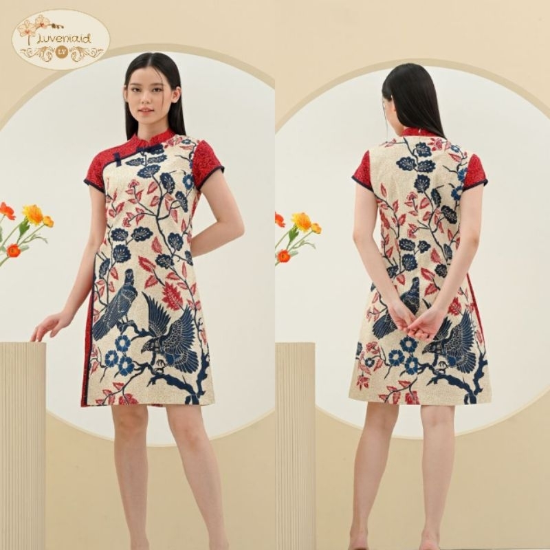 Dress Batik 183 UPH RED / Batik Wanita / Batik Imlek / Batik Cheongsam / Batik Jumbo / Batik Couple 