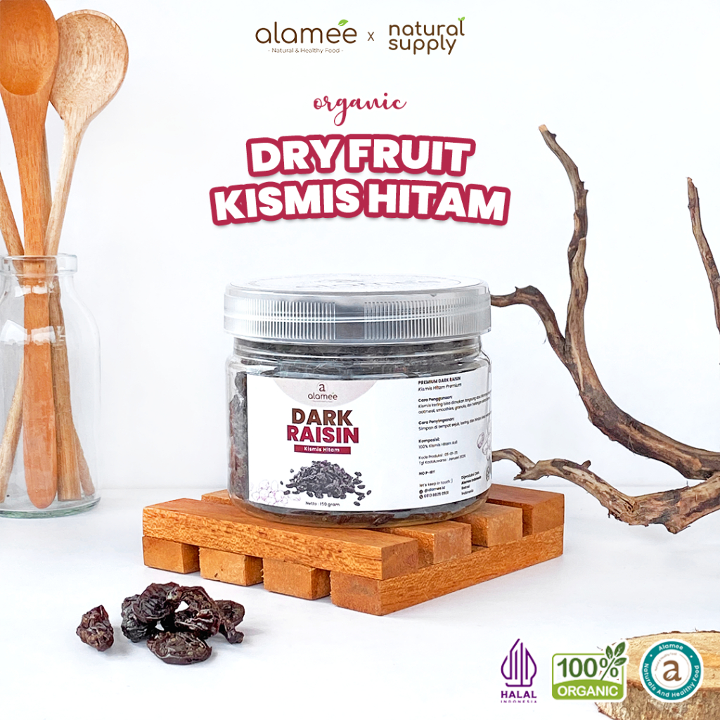 

ALAMEE Dark Raisin Cemilan Buah Sehat Kismis Hitam Manis Dried Fruit Black Raisin PREMIUM 150gr