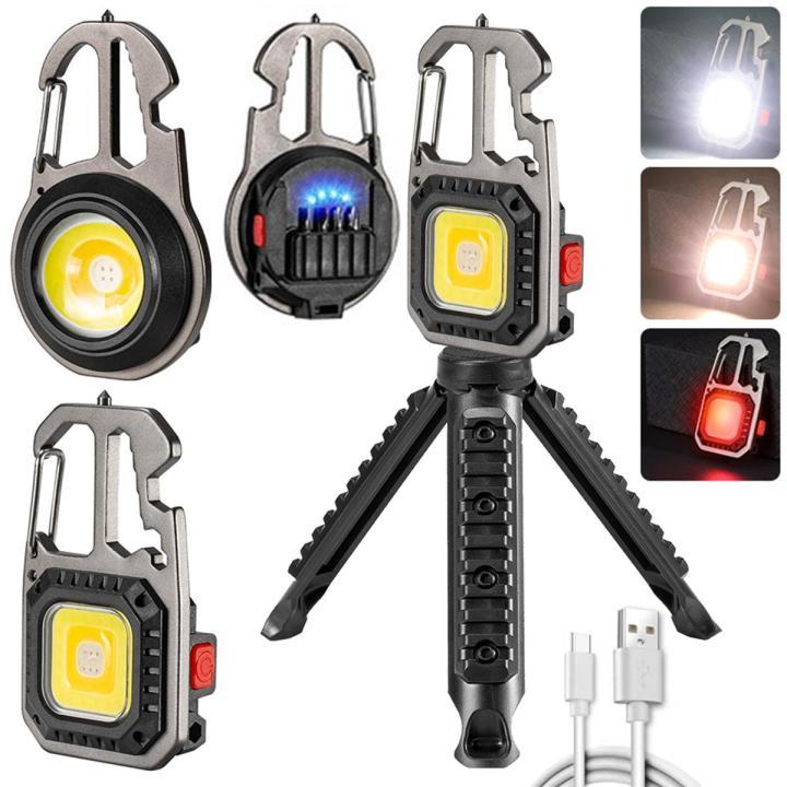 EDC Lampu Senter LED Gantungan Kunci Multifungsi COB Rechargeable Keychain W5138 Dengan Tripod Outdoor Camping Hiking Rumah Bengkel 6 Mode 1000 Lumens 4 Obeng Recharge Type C Keychain Gantungan Kunci Carabiner Pembuka botol Pemecah Kaca Mobil SOS Terang