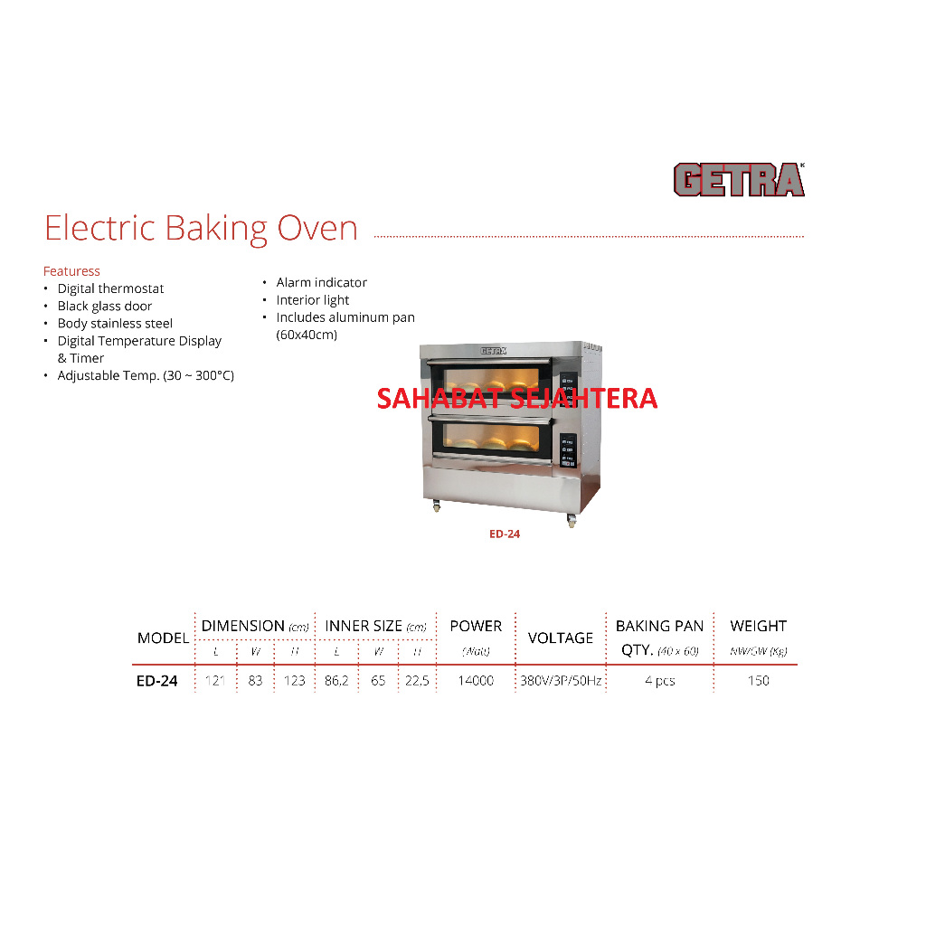 GETRA Electric Baking Oven Komersial ED-24 | Oven Panggang Listrik Profesional