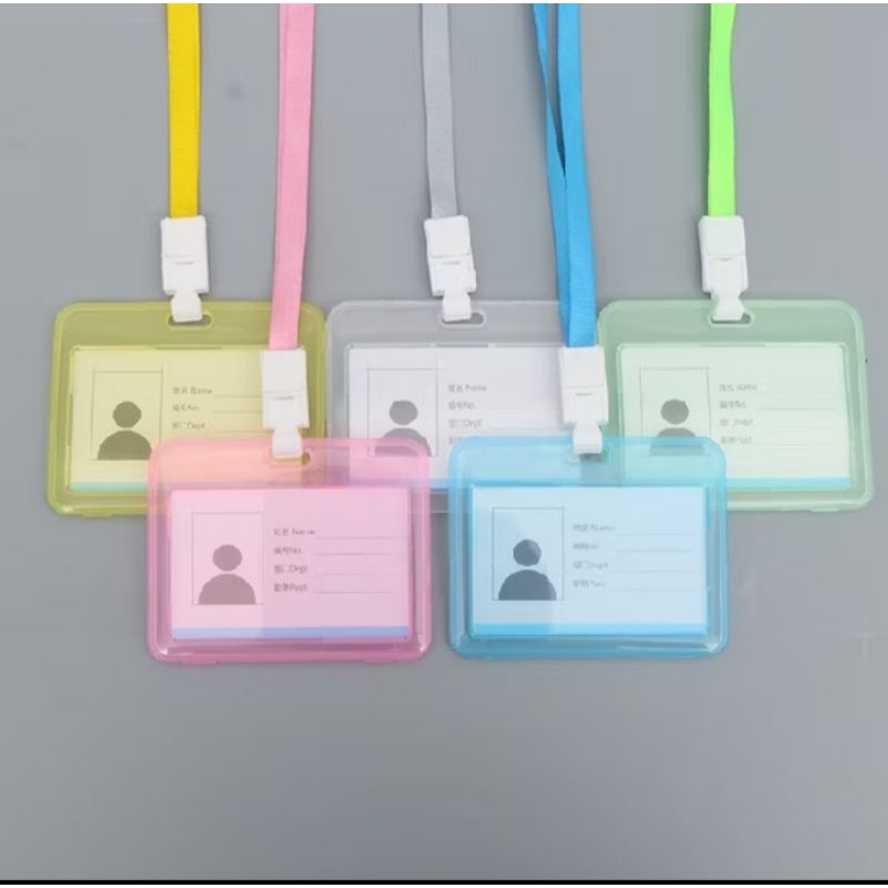 

name tag holder warna biru dan pink tempat id card