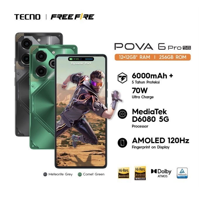 TECNO POVA 6 Pro 5G - 12+12GB+256GB, Mediatek Dimensity 6080 5G Processor