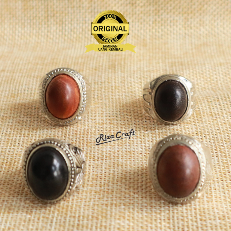 Cincin Aesthetic Kayu Gaharu Merah - Galih Fosil Kelor Hitam - Galih Nagasari Merah Cirebon - Galih 