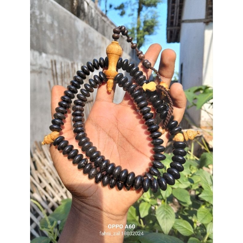tasbih 99 butir bahan kayu galih kelor mix kelor emas diameter 12mm model pipih