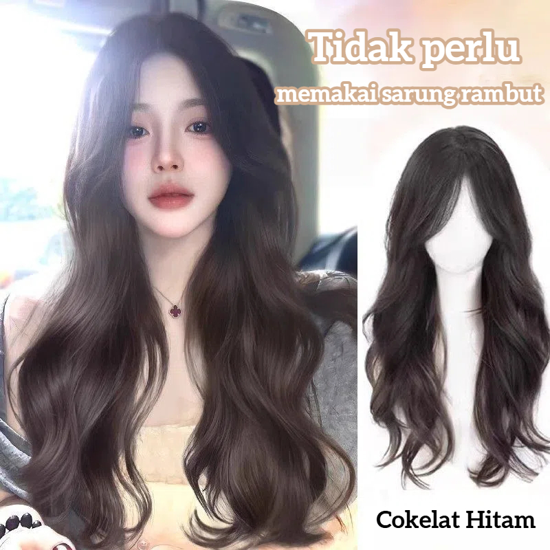 Wig korean style Rambut gelombang wanita  Tidak Perlu Pakai Jaring Rambut Wig wanita Wig tanpa poni 
