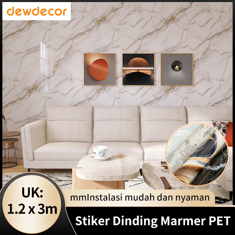 [60cm/120cm x 3Meter] Dewdecor - Wallpaper Dinding Premium PET Marble Lantai Granit Stiker Kamar Tid