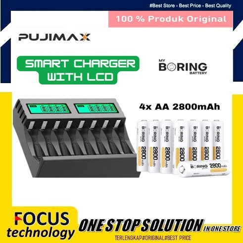 My Boring Battery AA 2800 Mah 8 Pack Baterai AA Rechargeable + Smart Charger 8 Slot