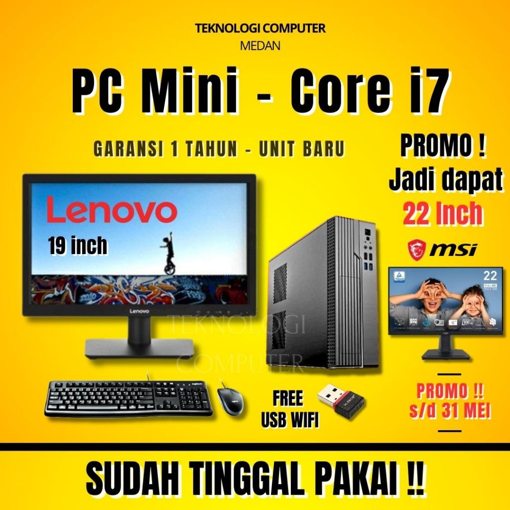 Core i7 ‖ Mini ‖ Full Set 19" Lenovo ‖ Komputer Kantor Admin Sekolah ‖ CPU PC Rakitan