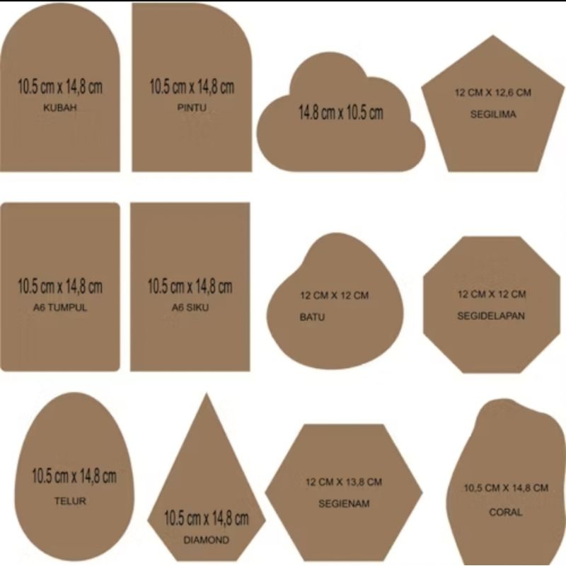 

Potongan akrilik bervariasi bentuk ukuran A6,tebal 2 mm