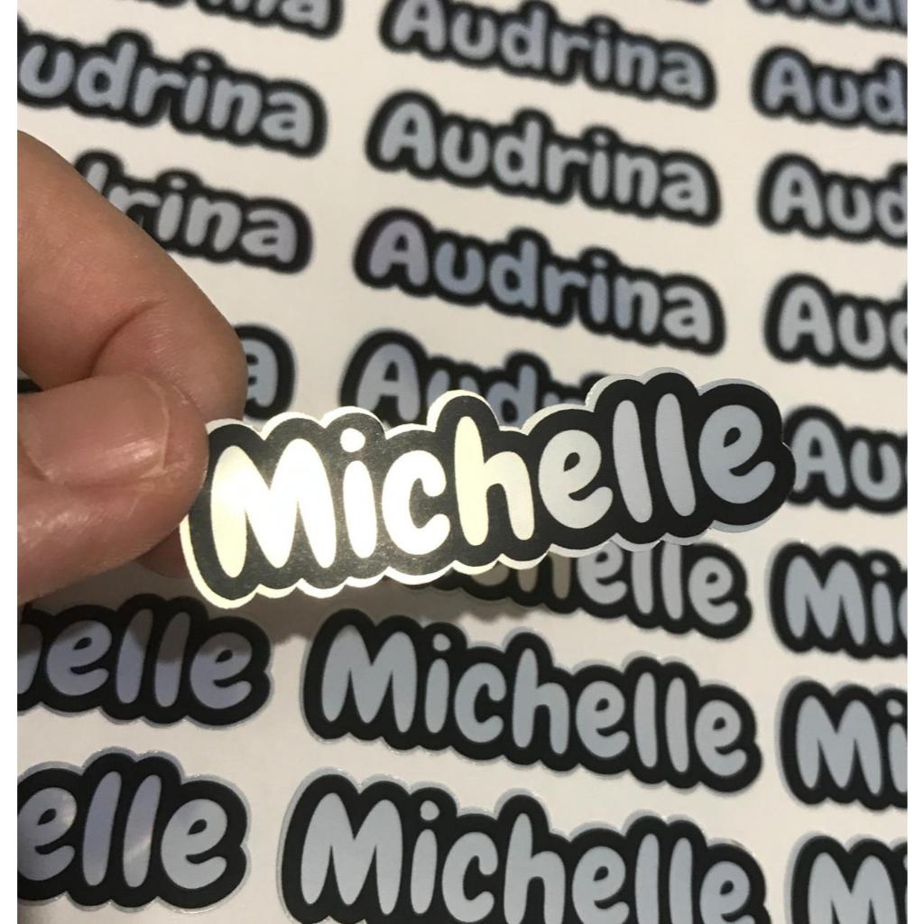 

STICKER LABEL NAMA SILVER ATAU GOLD OUTLINE HITAM UKURAN 2x5 CM