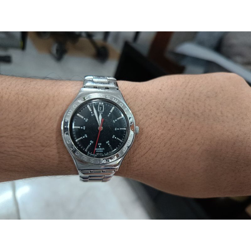 Jam Tangan Stainless Steel Swatch Irony Dial Black