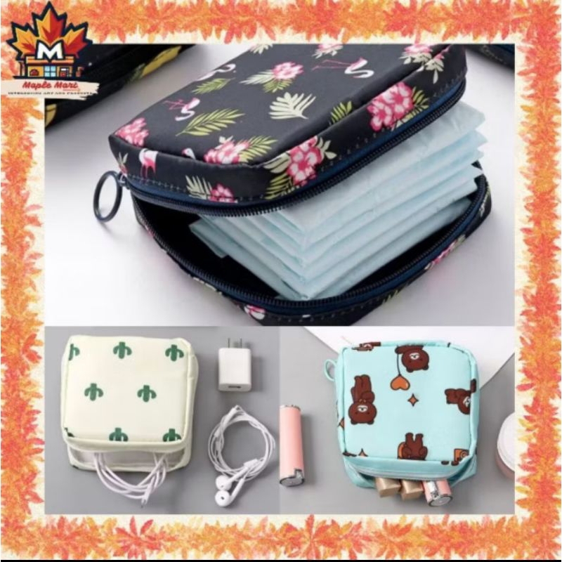 Maple Traveling - Pouch Kain Mini Serbaguna / Penyimpanan Pembalut Wanita Kosmetik Headset / Dompet 