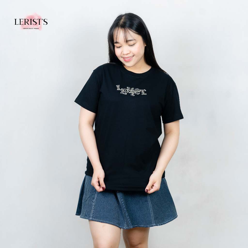 Motif Leo Font Lerist- Atasan wanita Oneck lengan pendek cotton combed 30s premium Lerist