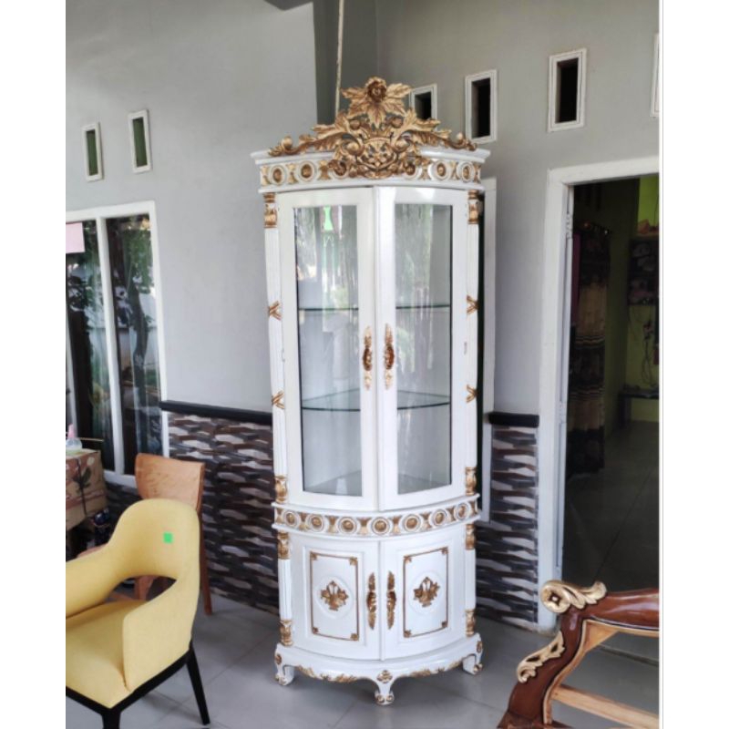 LEMARI SUDUT KACA POJOK LEMARI SUDUT KACA JATI LEMARI SUDUT JATI SOLID