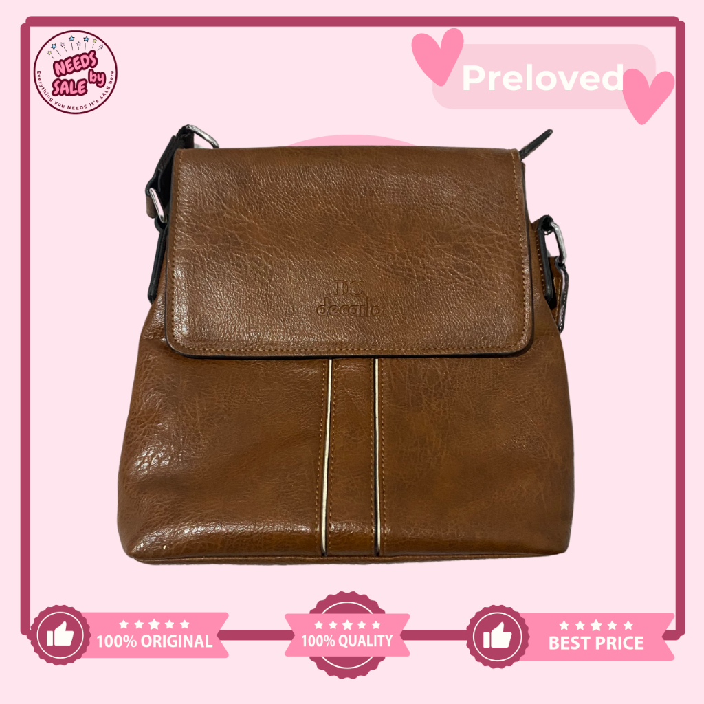 decarlo Tas Selempang Kulit Untuk Pria Brown PRELOVED